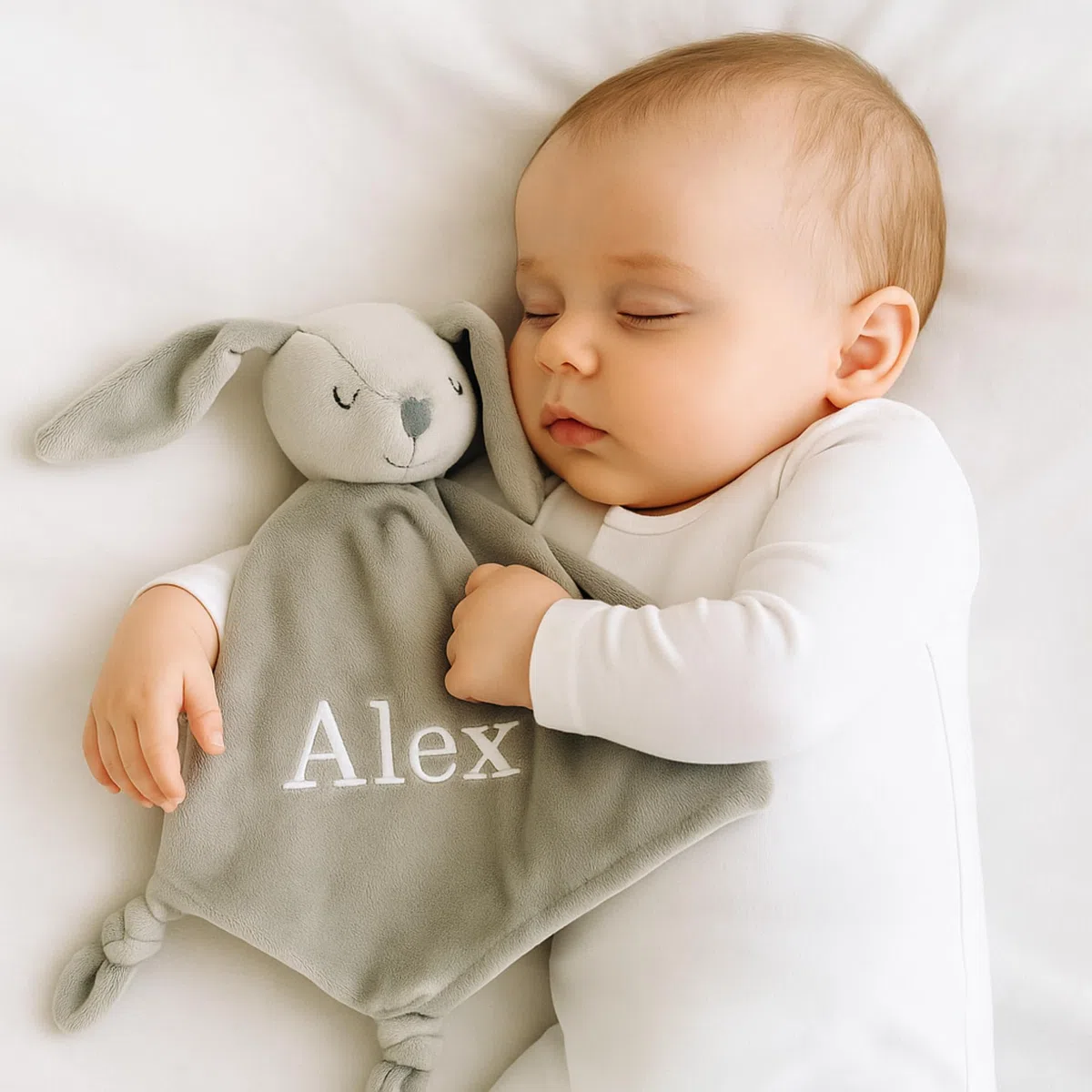 Tarta de Pañales con Doudou Conejito Personalizado | Manta Polar + Chupete Personalizado + 15 Pañales Moltex | Regalo Recién Nacido Baby Shower Nacimiento Niño Niña (Azul) | BebeDeParis