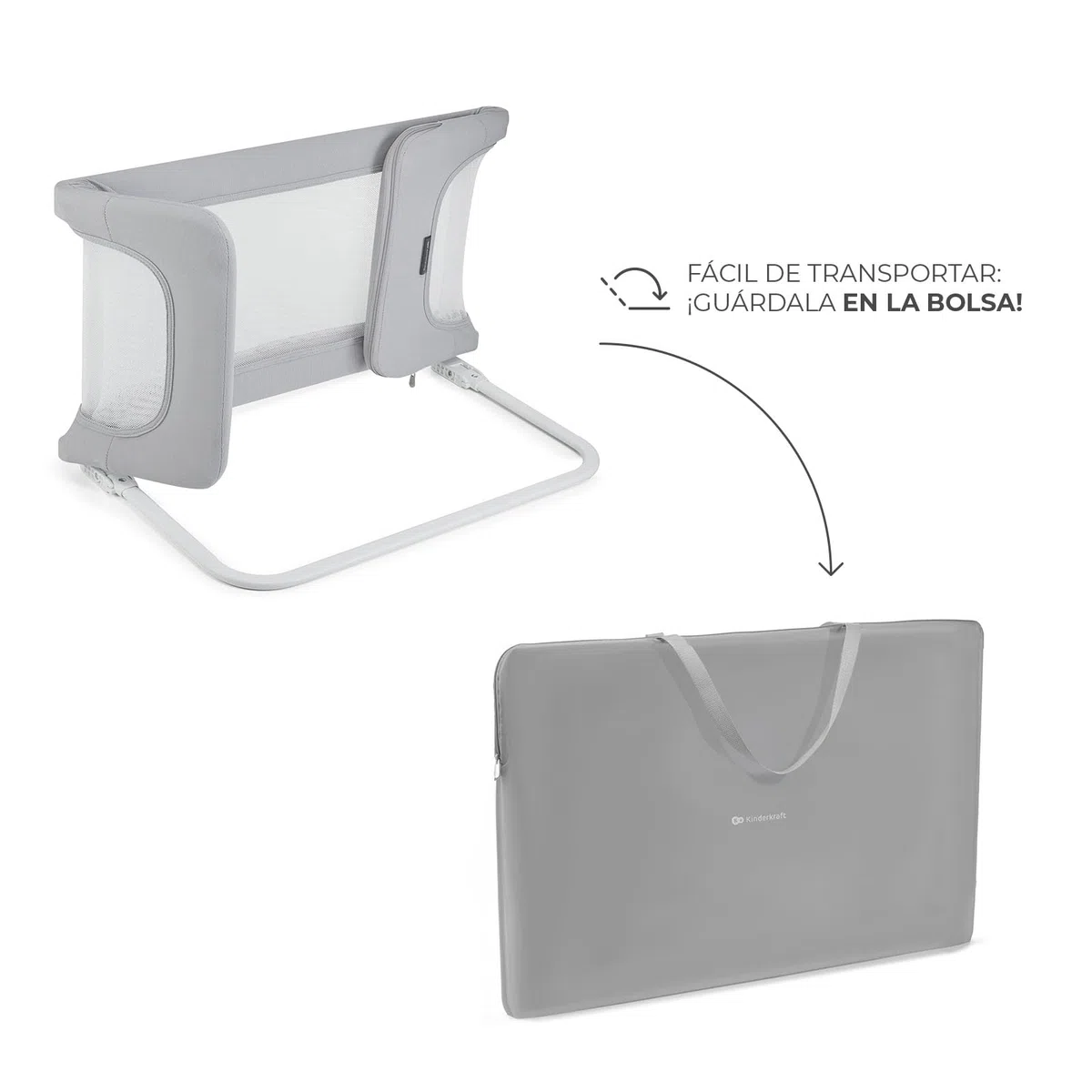 Kinderkraft Guard & Dream Barrera Universal para Cama, para Niños de Entre 18 Meses y 5 Años, Pliega Fácilmente, Regulación de Altura, Gris Claro