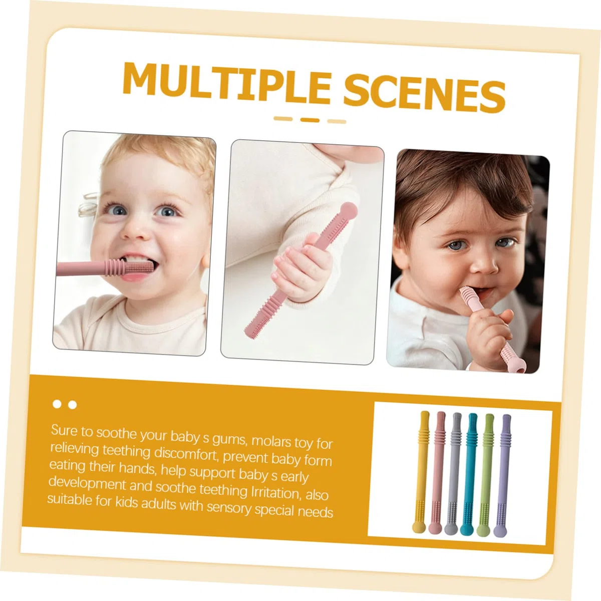 6piezas Palitos de Dentición para Bebés Tubos de Dentición de Pajitas Juguete Molar Adecuado para Recién Nacidos Disponibles Colores Rosa Amarillo Morado Verde Azul Gris