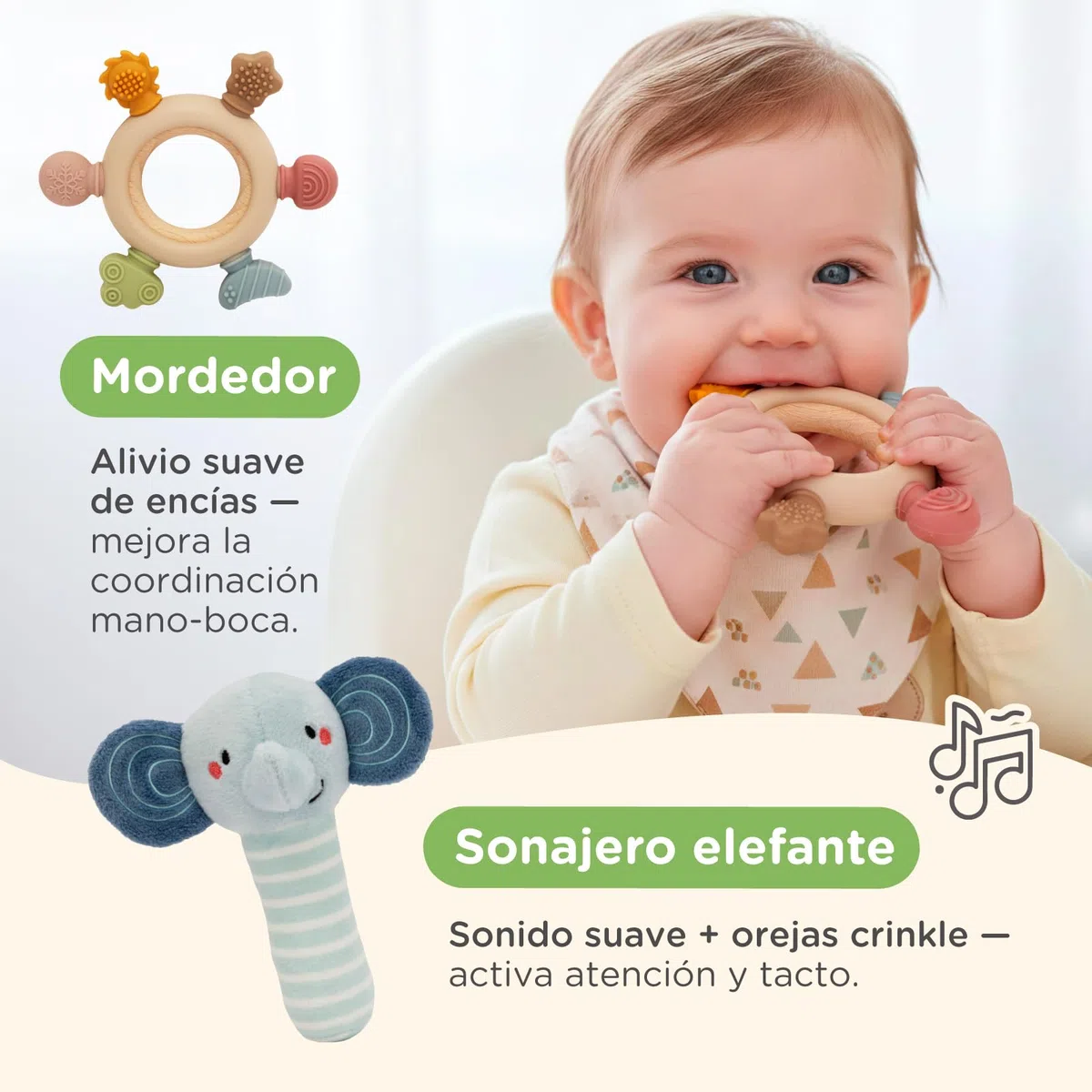 Nene Toys Juguetes Montessori Bebé 0–6 Meses – Caja Sensorial 7-en-1 con Libro Blanco y Negro, Caja Pañuelos, Tambor Madera Giratorio, Pelotas Sensoriales, Mordedor y Sonajero – Regalo Recién Nacido