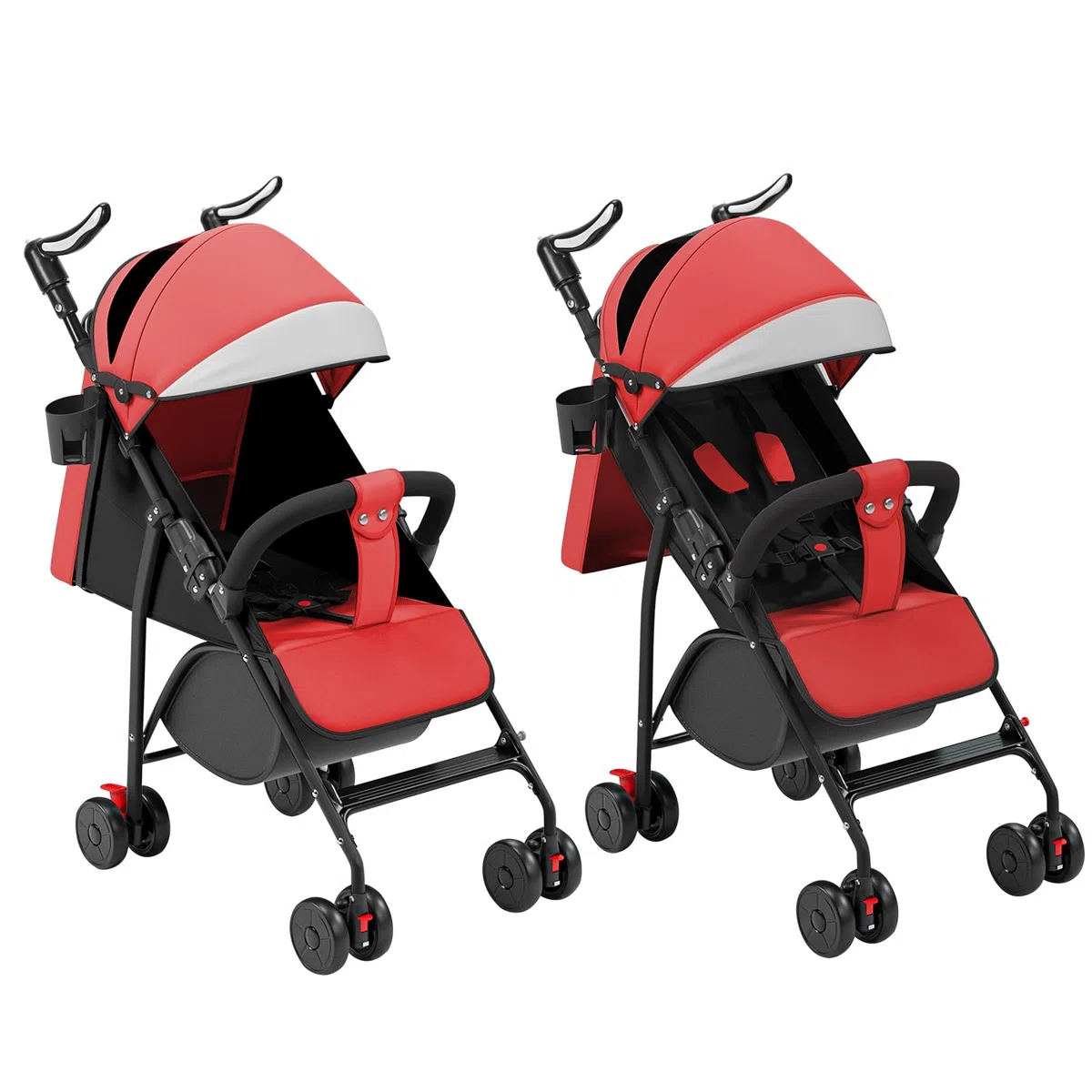 Cochecito de bebé ligero y compacto 0 meses a 4 años, 25 kg, plegable, respaldo reclinable, plegado automático en 1 paso, dosel - rojo