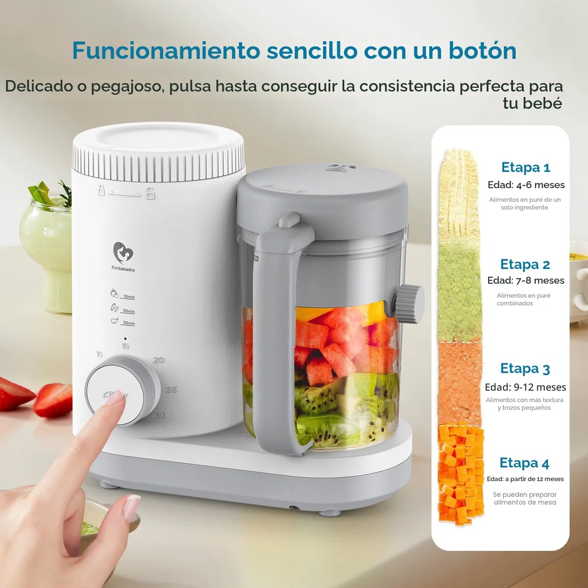 Procesador de Alimentos Bebés, Robot de Cocina Bebe con Cesta de Vapor Reversible, Fácil Operación con un Botón y Gran Apertura para Una Fácil Limpieza Baby Food Precessor