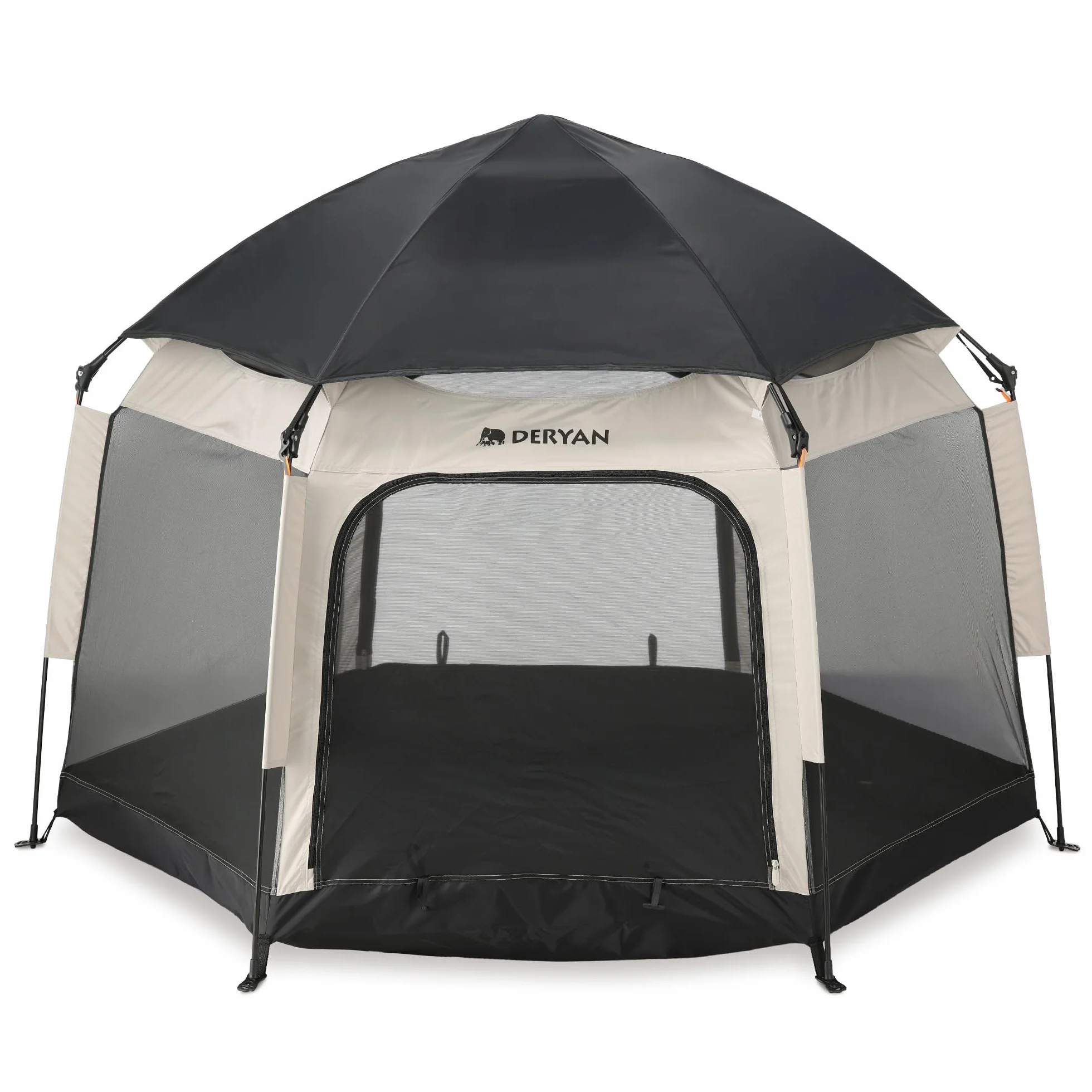 Deryan Up-To-Go - Cama de viaje y caja para niños - Refugio portátil para la playa para bebés y niños pequeños - Plegable con colchón y bolsa de transporte, 150 x 170 x 125 cm, color arena