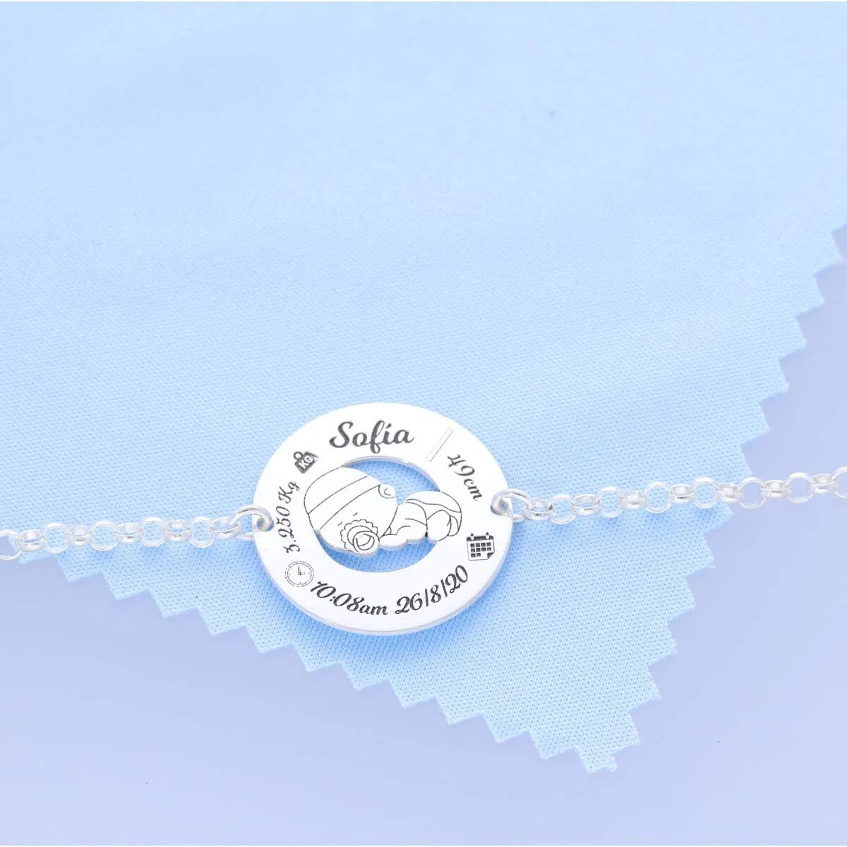 Pulsera de Nacimiento en Plata de Ley - Graba los datos de Nacimiento de tu Bebé - Ideal para la mejor mamá